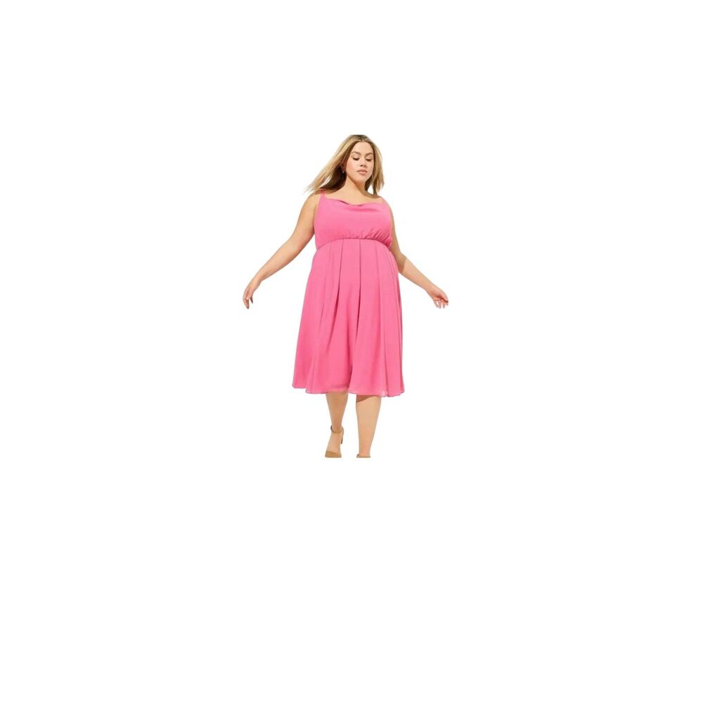 Torrid Pink Relaxed Fit Chiffon Cowl Neck Pleated Sleeveless Chiffon Dress Sz 2
